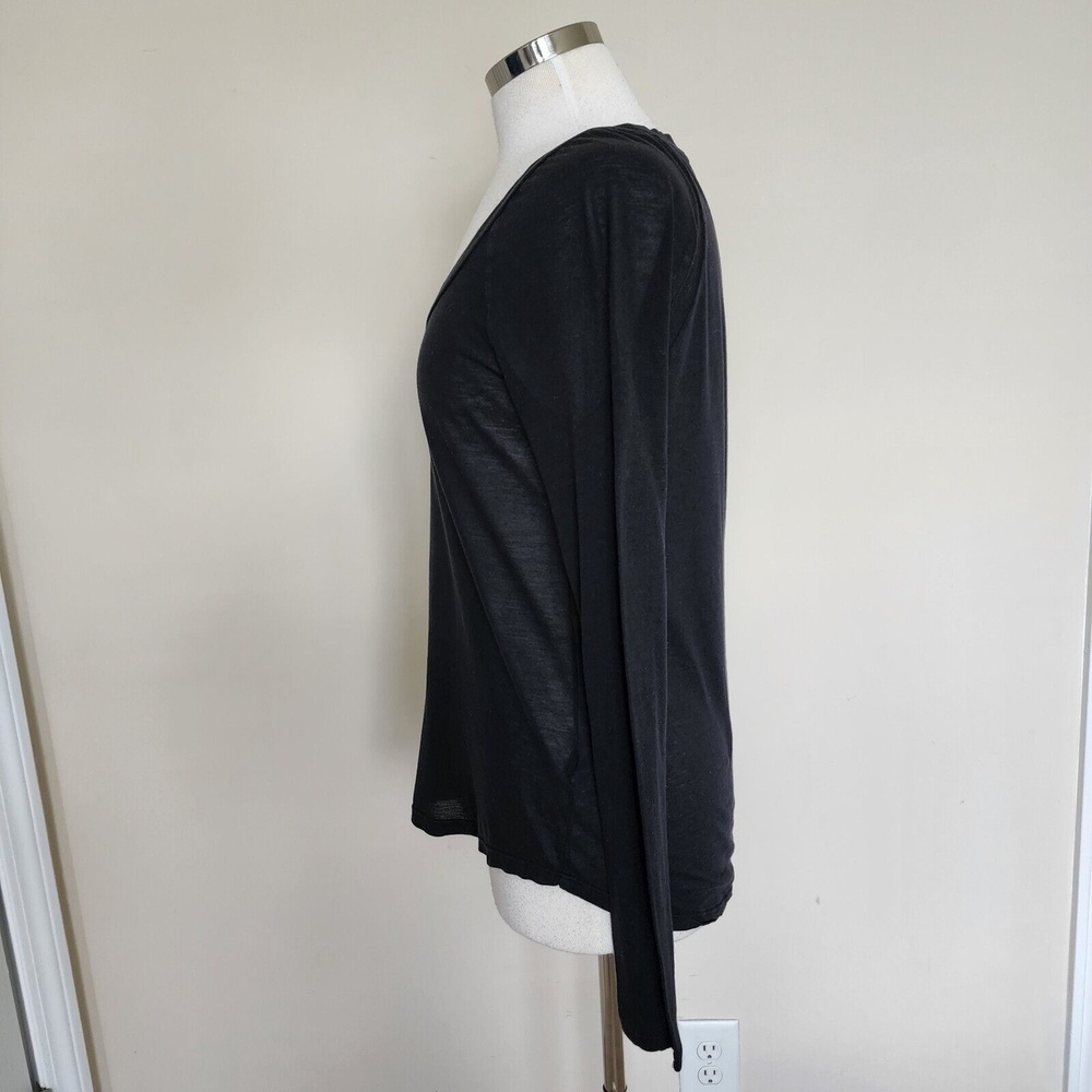 James Perse Size 1 Black Long Sleeve Scoop Neck 100% Cotton Top Shirt Blouse - Picture 4 of 12